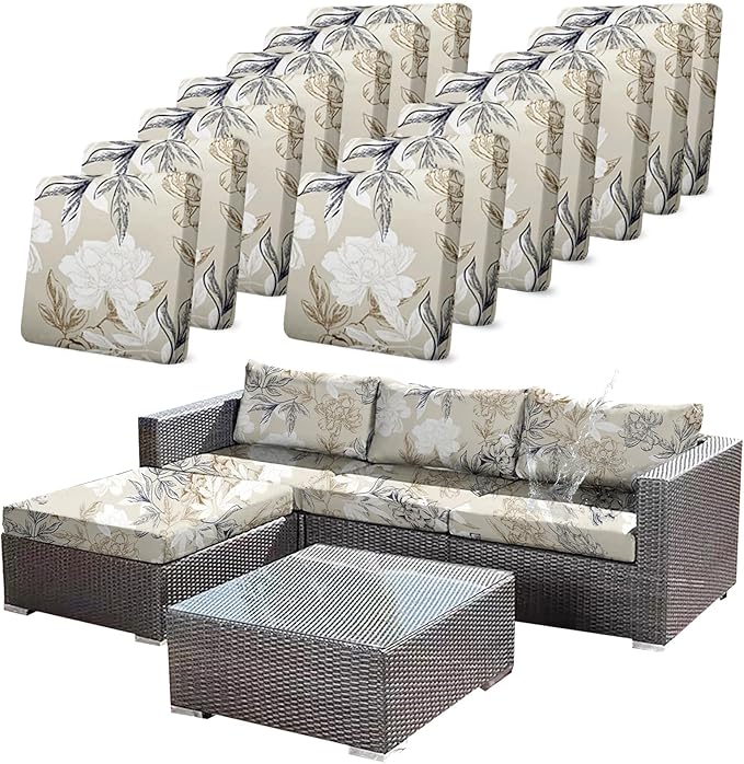 CALBODE 14Pcs Outdoor Stretch Cushion Covers, Waterproof Outdoor Chair Floral by CALBODE