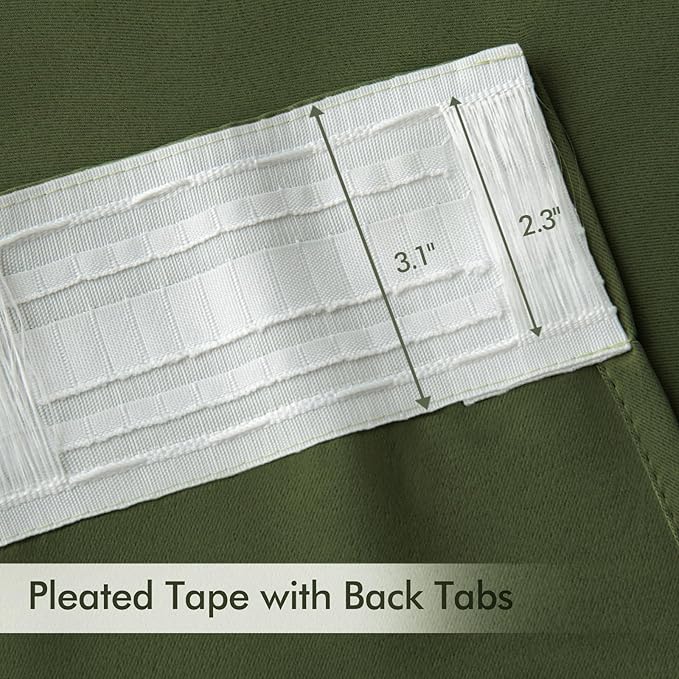 MIULEE Olive Green Back Tab Blackout Curtains 52x102 Inch Long 2 Panels Set | - Image 4