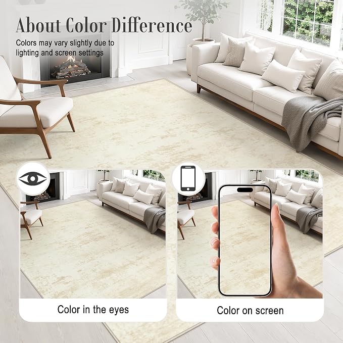 2x3 Washable Entryway Rug: Modern Abstract Indoor Soft Carpet Beige | - Image 6