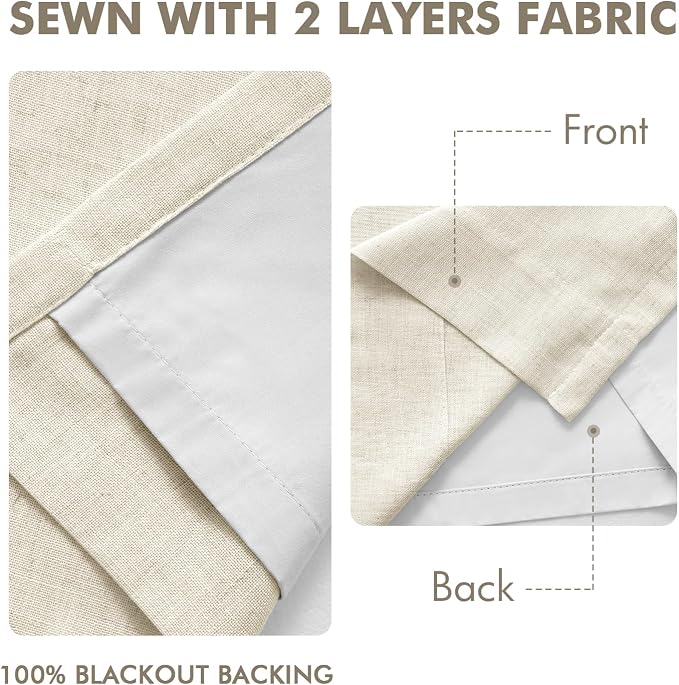 MIULEE Linen Pinch Pleated 100% Blackout Linen Curtains 40x108 Inches | Room - Image 5