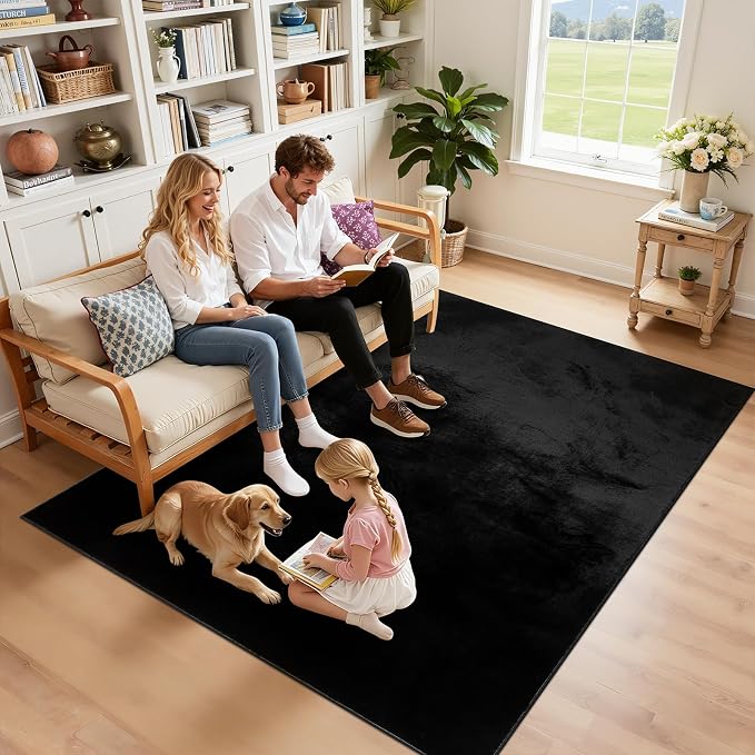 SHACOS Ultra Soft Faux Rabbit Fur Area Rug 5'x7', Non Slip Washable Padded - Image 2