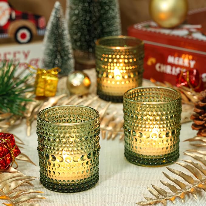 24 Pcs Votive Candle Holders, Bright Green Glass Holders Bulk for Table Centerpiece, Tea Lights Candle Holders for Wedding Shower, Party and Home Decor