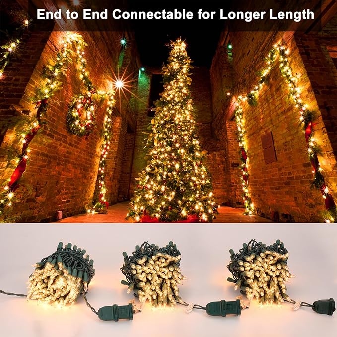 Brizled Warm White Incandescent Christmas Lights, 300 Count 69.6ft Connectable, Clear Mini String Lights for Indoor/Outdoor Decor