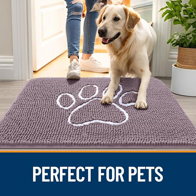 OLANLY Dog Door Mat for Muddy Paws 36x24, Paw Print Design Chenille Mud Mat | - Image 6