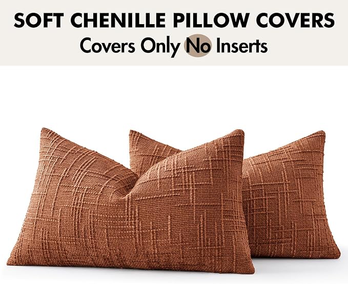 MIULEE Chenille Textured Fall Lumbar Pillow Covers Burnt Orange 12x20 | Set of 2 - Image 9