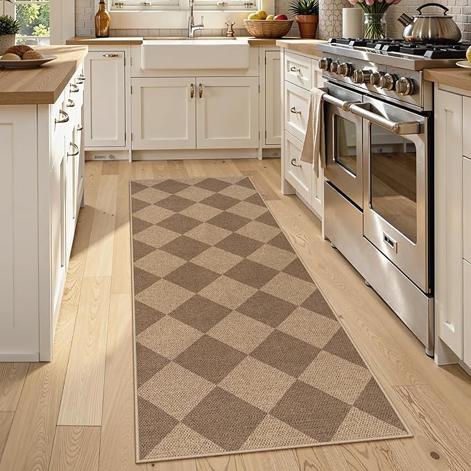 Lahome Checkered Easy Jute Outdoor Runner Rug, 2x6 Kitchen Rugs Washable | - Image 2