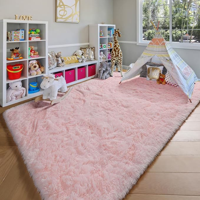 Pink Area Rugs for Living Room Girls Bedroom, 5x8 Fluffy Bedside Throw Rug - Image 7