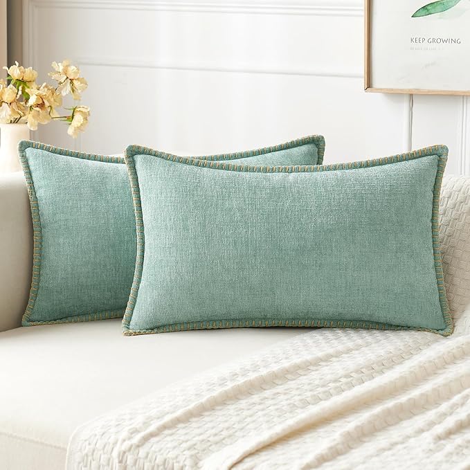 MIULEE Decorative Lumbar Throw Pillow Covers 12x20 Inch Aqua Green 2 Pack | by MIULEE