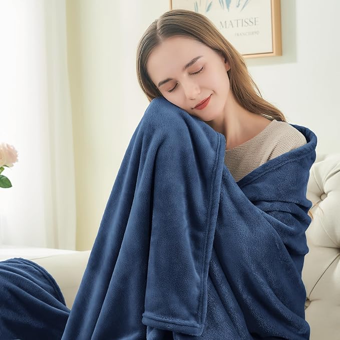 BEDELITE Fleece Blanket Soft Plush King Size Bed Blanket Navy 108"x90" | Ultra - Image 3