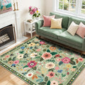 RELEANY Floral Washable 4x6 Area Rugs LightGreen | Flower Carpet Print Boho by RELEANY