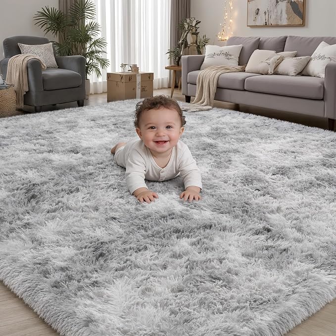 PLHXFR 6x9 Area Rugs Living Room: Fluffy Bedroom Shag Rug Light Grey | Upgrade by PLHXFRSoftAreaRugs