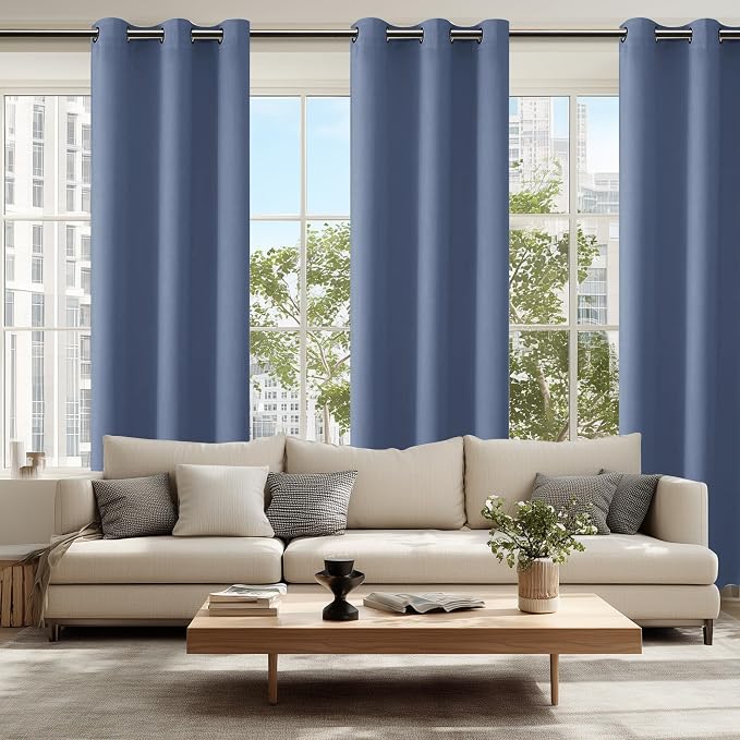 Blackout Curtains for Bedroom, 42 x 84 Inch Long Blue Haze 2 Panels | Thermal - Image 6