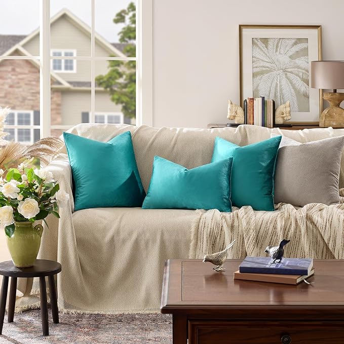 GIGIZAZA Teal Velvet Pillow Covers 16x16 Decorative Pillows Pack of 2 | Blue - Image 3