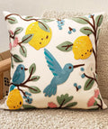 Embroidered Throw Pillow Cover 18x18 Inch, Bird Lemon | Decorative Pillow Cover by Kokaaee