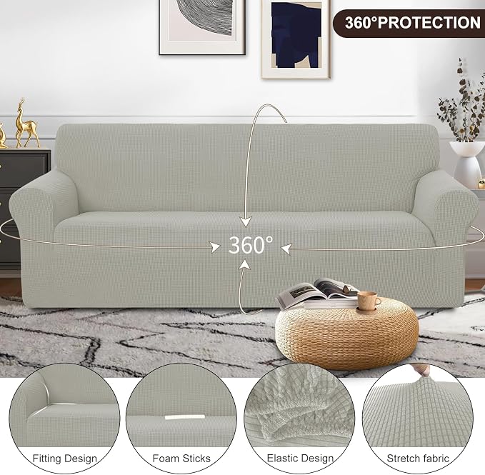 U-NICE HOME Oversized Stretch Couch Cover Slipcover, Taupe | 3 Cushion Sofa - Image 3