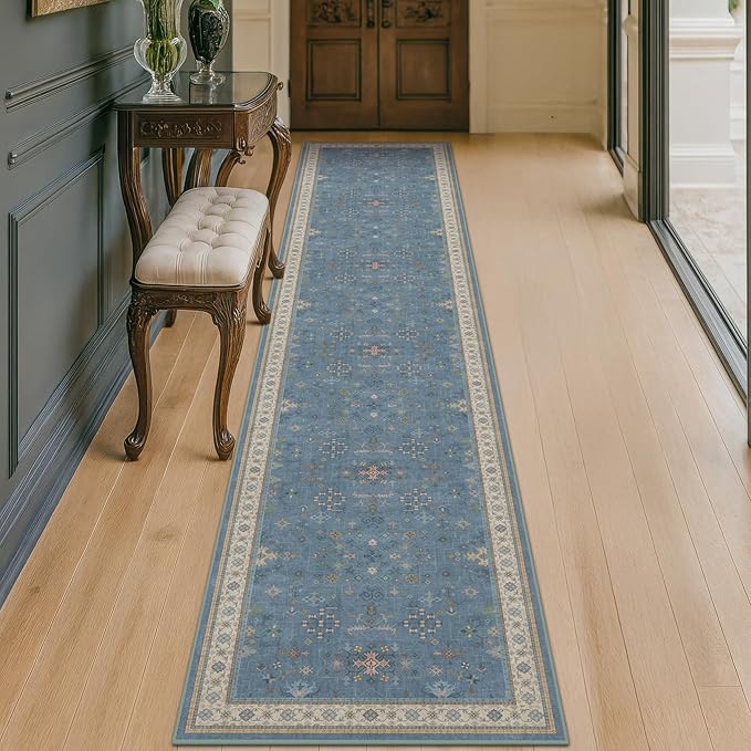 Non Slip 10ft Long Hallway Runner Rug Blue by HazoHaus