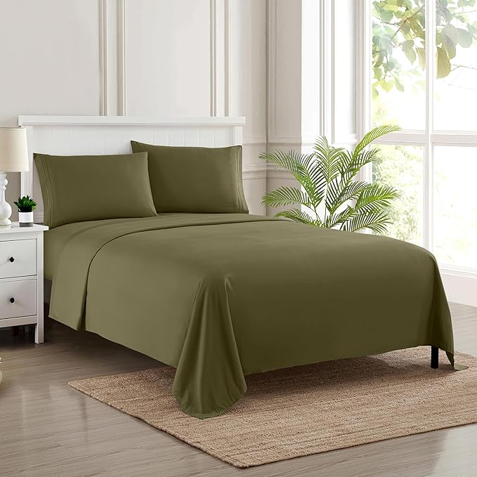 King Size Sheets - Breathable Luxury Bed Sheets with Full Elastic & Secure Corner Straps Built In - 1800 Supreme Collection Extra Soft Deep Pocket Bedding Set, Sheet Set, King, Olive