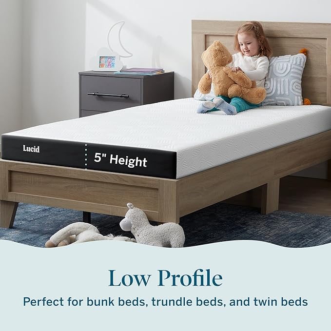 Lucid 5 Inch Memory Foam Mattress – Low Profile - Firm Feel - Infused with Bamboo Charcoal and Gel - Bed in a Box - Temperature Regulating - Breathable - Twin XL Size