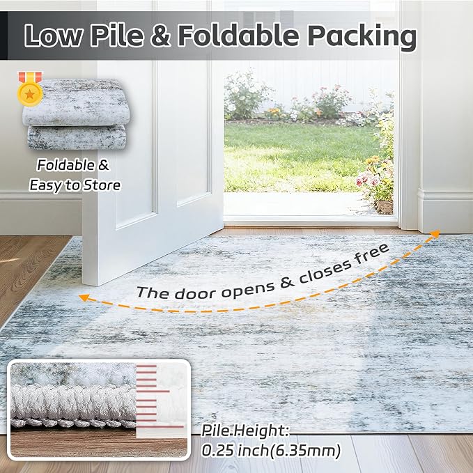 6x9 Washable Area Rug for Living Room Bedroom: Non-Slip Modern Blue Grey | - Image 7