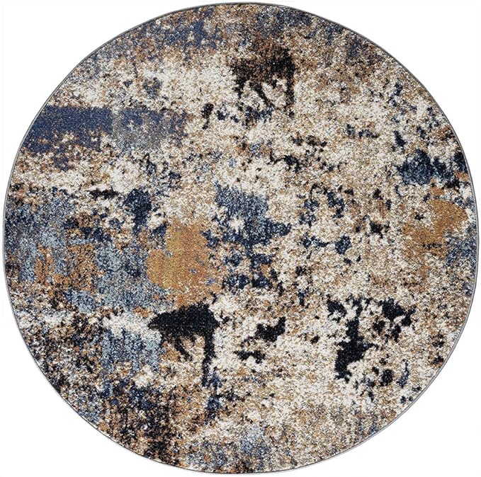 Keen Home Design Area Rugs - 5ft Round Non-Shedding, Abstract Rugs for Kitchen, Living Room, Bedroom, Dining Room, Entryway - Size: 5'3" Round, Multi