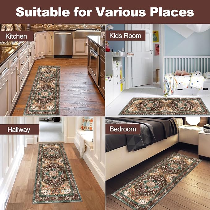 Yamaziot Washable Runner Rug, 2x5 Non-Slip Boho Vintage Hallway Kitchen Rug | - Image 6