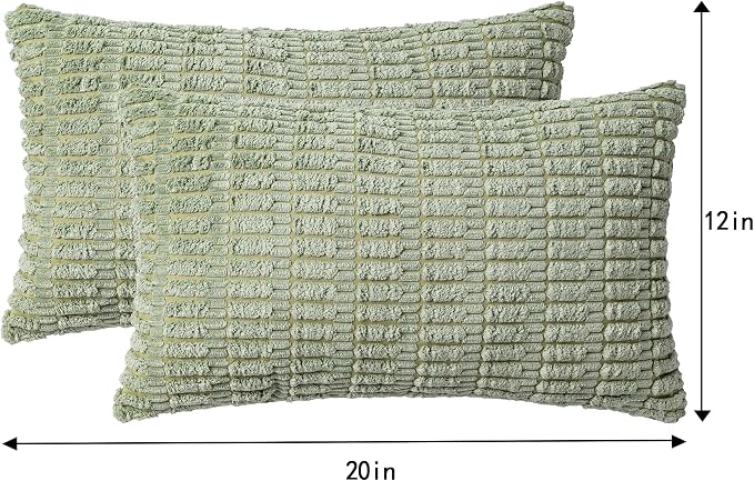Pack of 2 Corduroy Decorative Throw Pillow Covers 12x20 Inch, Sage Green | Fall - Image 7