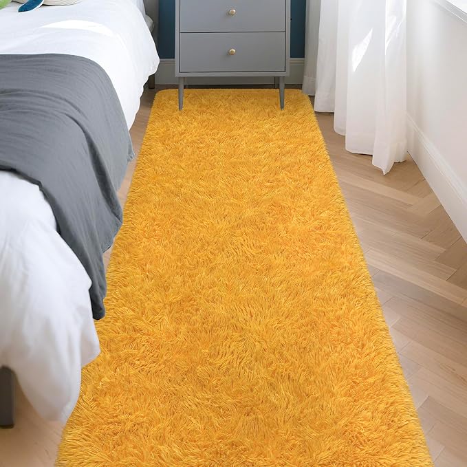 2x8 Bedside Area Rugs for Bedroom Soft Fluffy Shag Beige Yellow Carpet for - Image 3