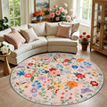 PLHXFR Round Area Rug Living Room: 6 ft Floral Washable Soft Carpet Beige | by PLHXFRSoftAreaRugs