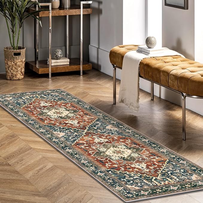 Yamaziot Washable Runner Rug, 2x6 Non-Slip Boho Vintage Hallway Kitchen Rug | - Image 6