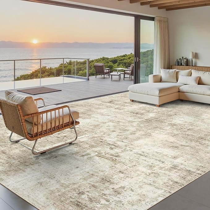 Soalmost 10x14 Area Rugs for Living Room Washable Rug Abstract Beige/Gray | by Soalmost