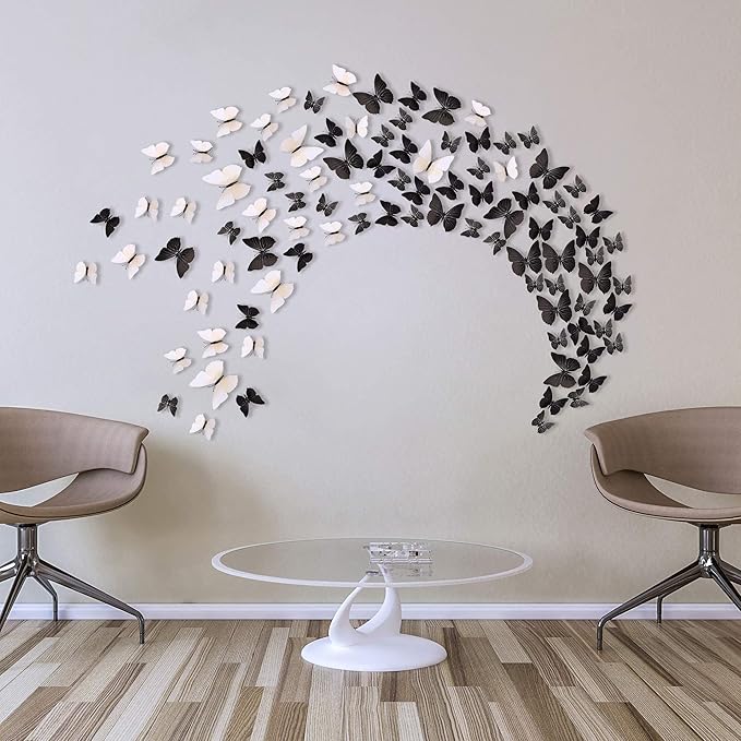 24pcs 3D Vivid Special Man-Made Lively Butterfly Art DIY Decor Wall Stickers Decals for Nursery, Bathroom, Office, 3D Crafts