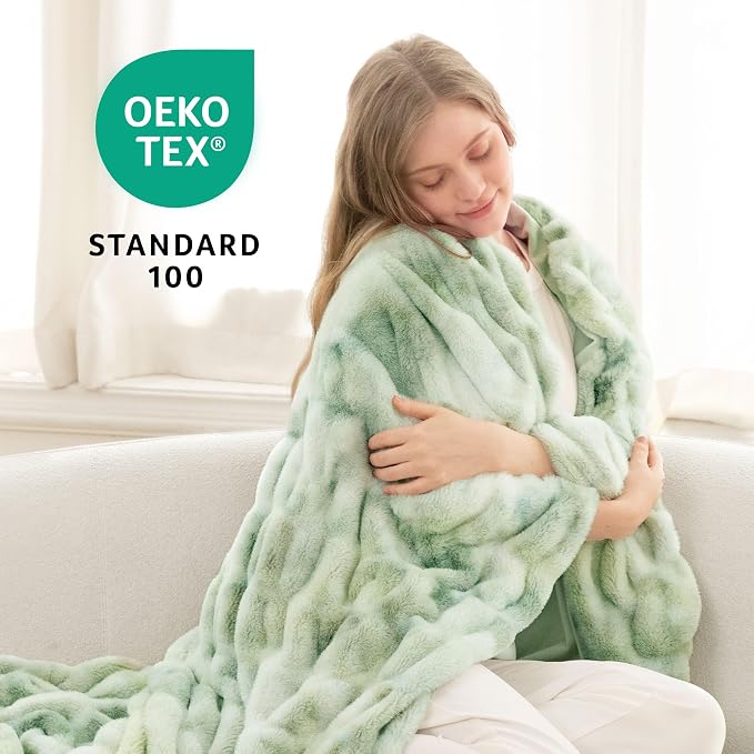 Ultra Soft Cozy Faux Fur Throw Blanket, Fuzzy Plush Thick Bubble Blanket - Image 8