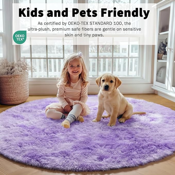 Tie-Dyed Purple Round Area Rug 4ft, Soft Bedroom Circle Rugs Floor Mats - Image 4