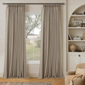 Deep Flax Greige Pinch Pleated 100% Blackout Linen Curtains 90 Inch Length | by Twodrapes