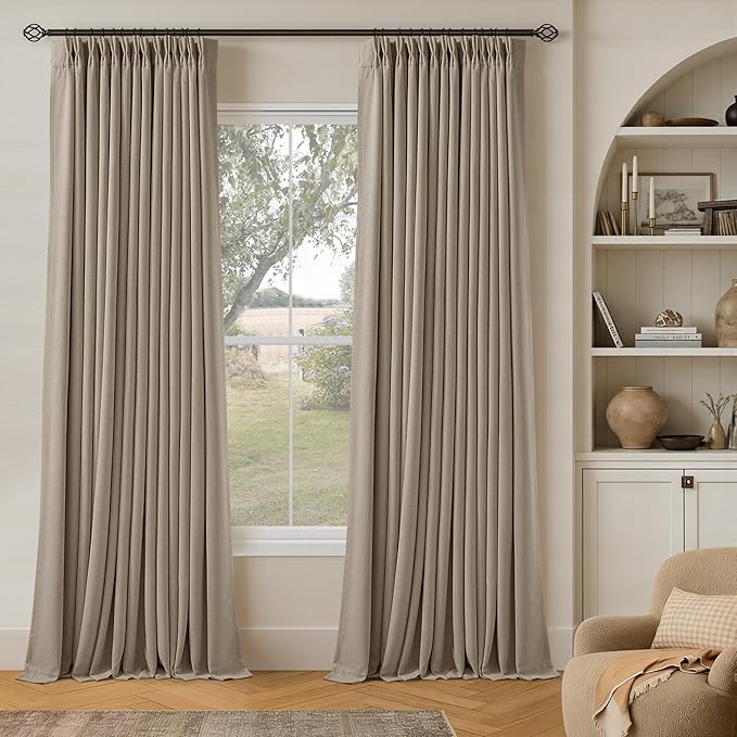 Dark Flax 94 Inch Long Blackout Curtains Thick Linen Pinch Pleated by Twodrapes