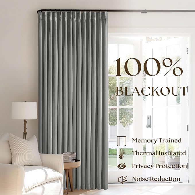 Grey 63 Inch Blackout Pleated Linen Curtains - Image 3