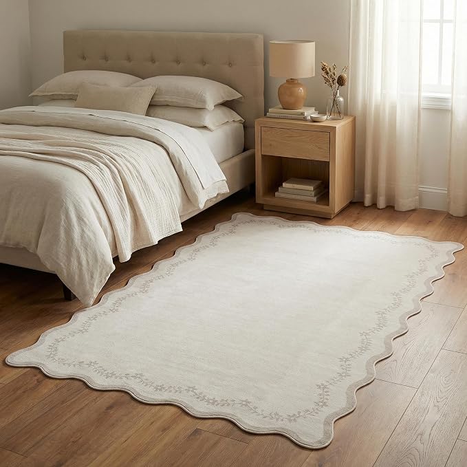 GarveeHome 3x5 Scalloped Washable Area Rug Non Slip Bedroom Entryway Rug | Soft by GarveeHome