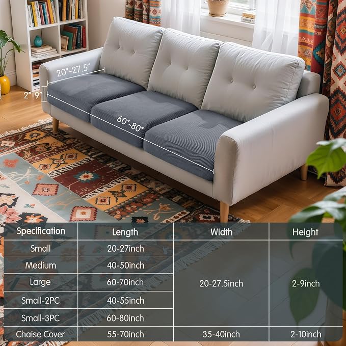 Hokway Stretch Couch Cushion Covers, 3 Piece Individual Sofa Cushion - Image 3