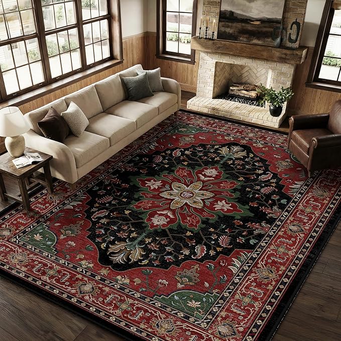 RELEANY Washable Area Rug, Water Repellent, Pet Friendly, Vintage Floral Boho by RELEANY