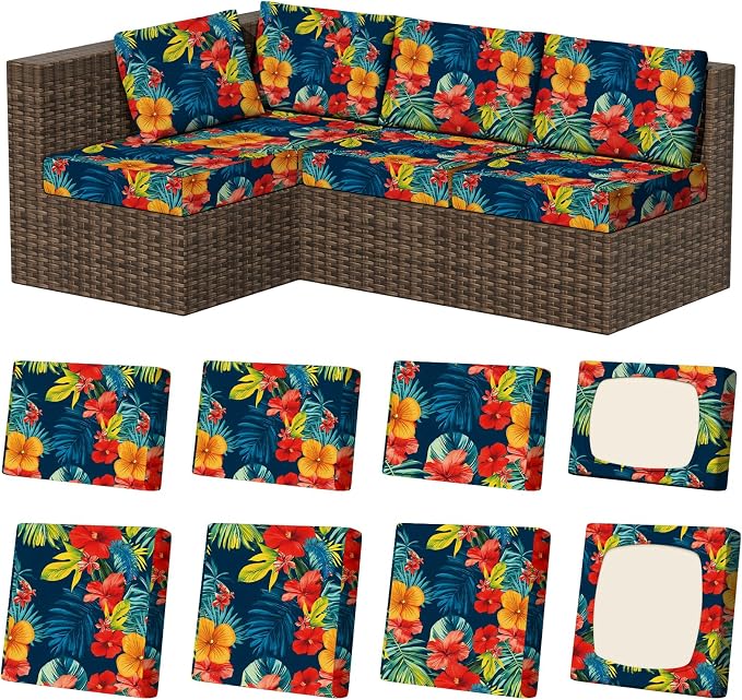 8Pcs Outdoor Cushion Covers, Stretch Patio Furniture Couch Chair Slipcovers | by VORSHAPE