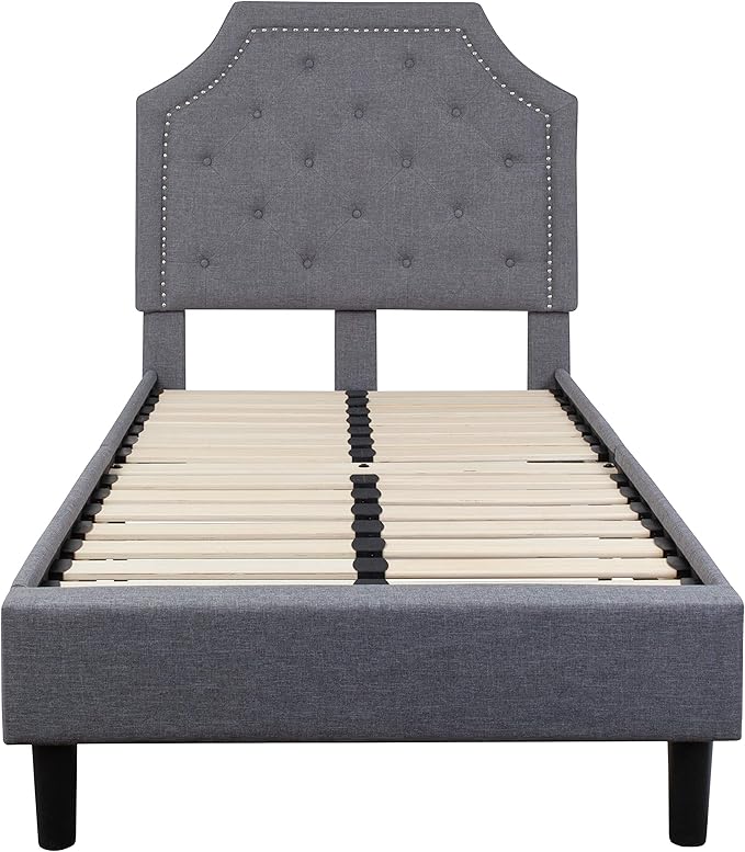 Flash Furniture Brighton Twin Size Tufted Upholstered Platform Bed in Light Gray Fabric