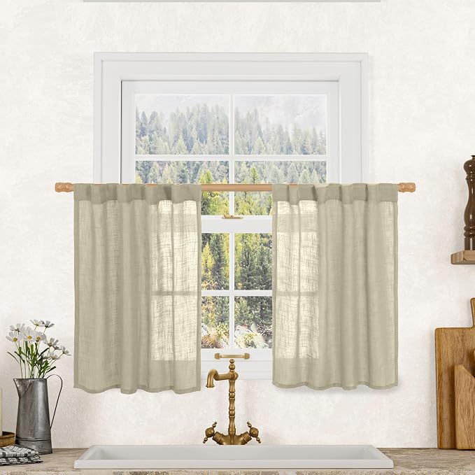 Short Window Sheer Linen Curtains 30 Inch Length by LAMIT
