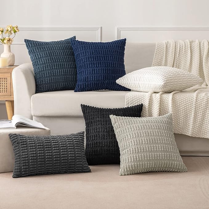 MIULEE Corduroy Decorative Throw Pillow Covers 18x18 Navy Blue Pack of 2 | Soft - Image 3