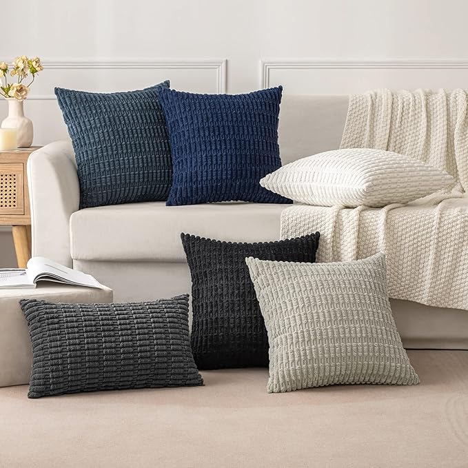 MIULEE Corduroy Decorative Throw Pillow Covers 16x16 Dark Grey Pack of 2 | Soft - Image 3