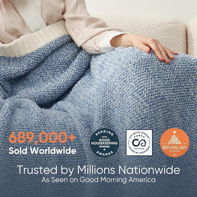 Snuggle Sac Heather Blue Bed Blanket Oversized Twin XL 66x90, Super Soft Warm - Image 2
