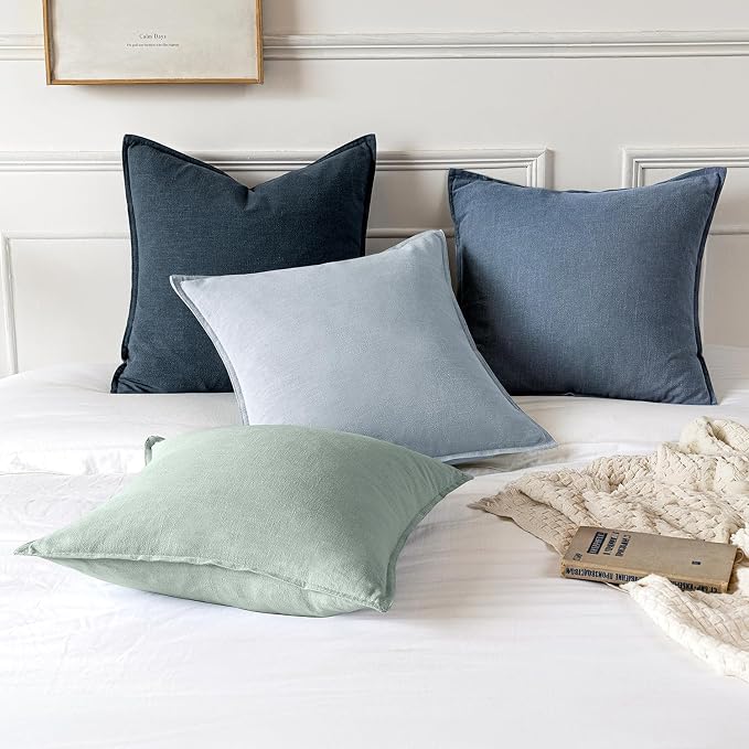 MIULEE Decorative Linen Euro Sham Pillow Covers 24x24 Inch Blue Ashes | Boho - Image 6