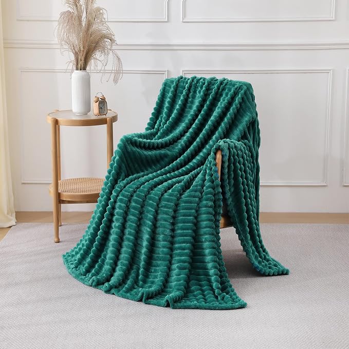 Teal Throw Blanket for Couch Sofa 50x60 inches Striped Design | Fleece Blankets - Image 5