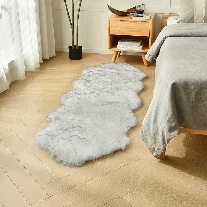White Black Faux Sheepskin Runner Rugs 2x6 ft, Fluffy Fur Couch Covers | Shag by duduta
