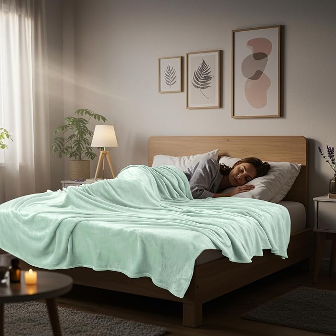 Utopia Bedding Soft Fleece Bed Blanket King Size Mint Green | Microfiber Plush - Image 6