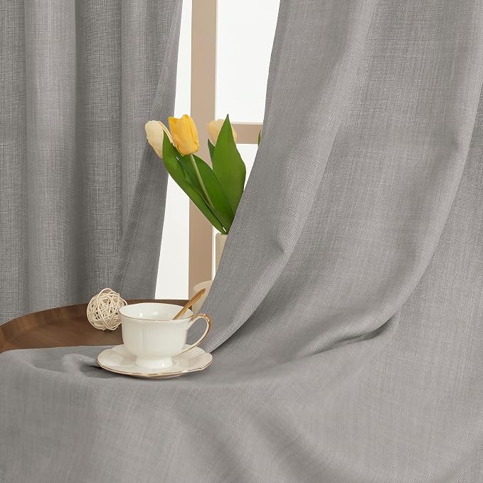 Grey Semi Sheer Linen Curtains 90 Inch Long - Image 3